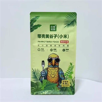 Персонализирани отпечатани матови влаго{0}}устойчиви чанти за храна за домашни любимци с плоско-дъно Чанти за папагал-специфична храна Осем-странни запечатани ципове Стоящи торби